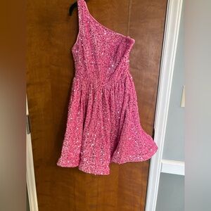 Pink Sequin One-Shoulder Dress